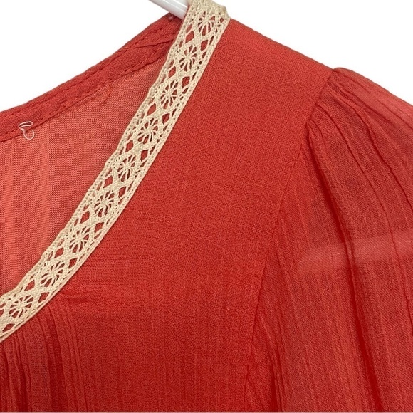 Umgee Orange Crinkle Shift Dress Cream Crochet Trim Medium - Picture 5 of 8